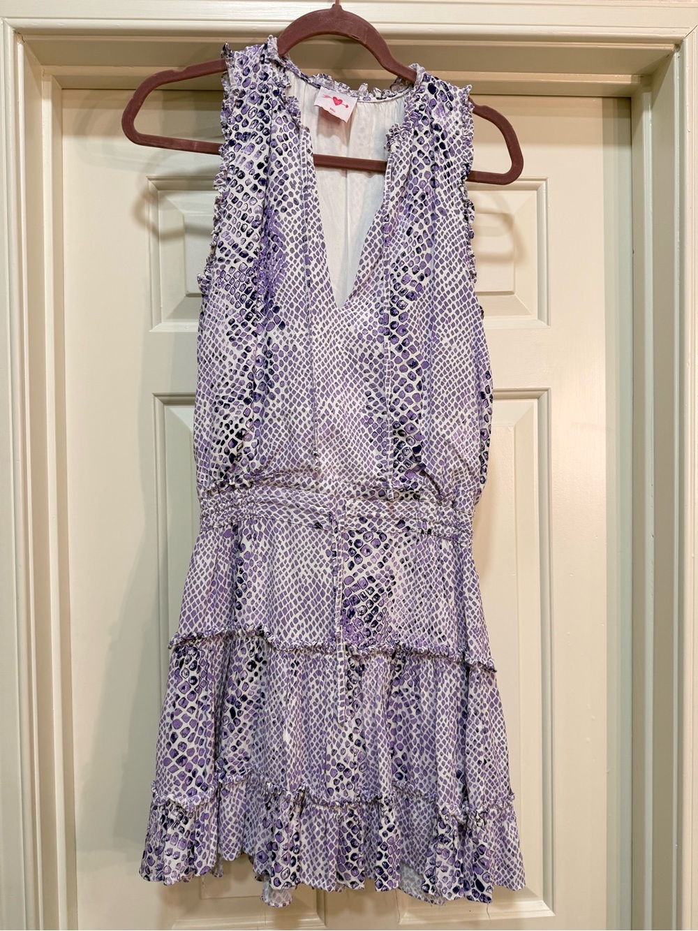 Buddy Love Lavender and White Sleeveless V-Neck Tiered Mini Dress